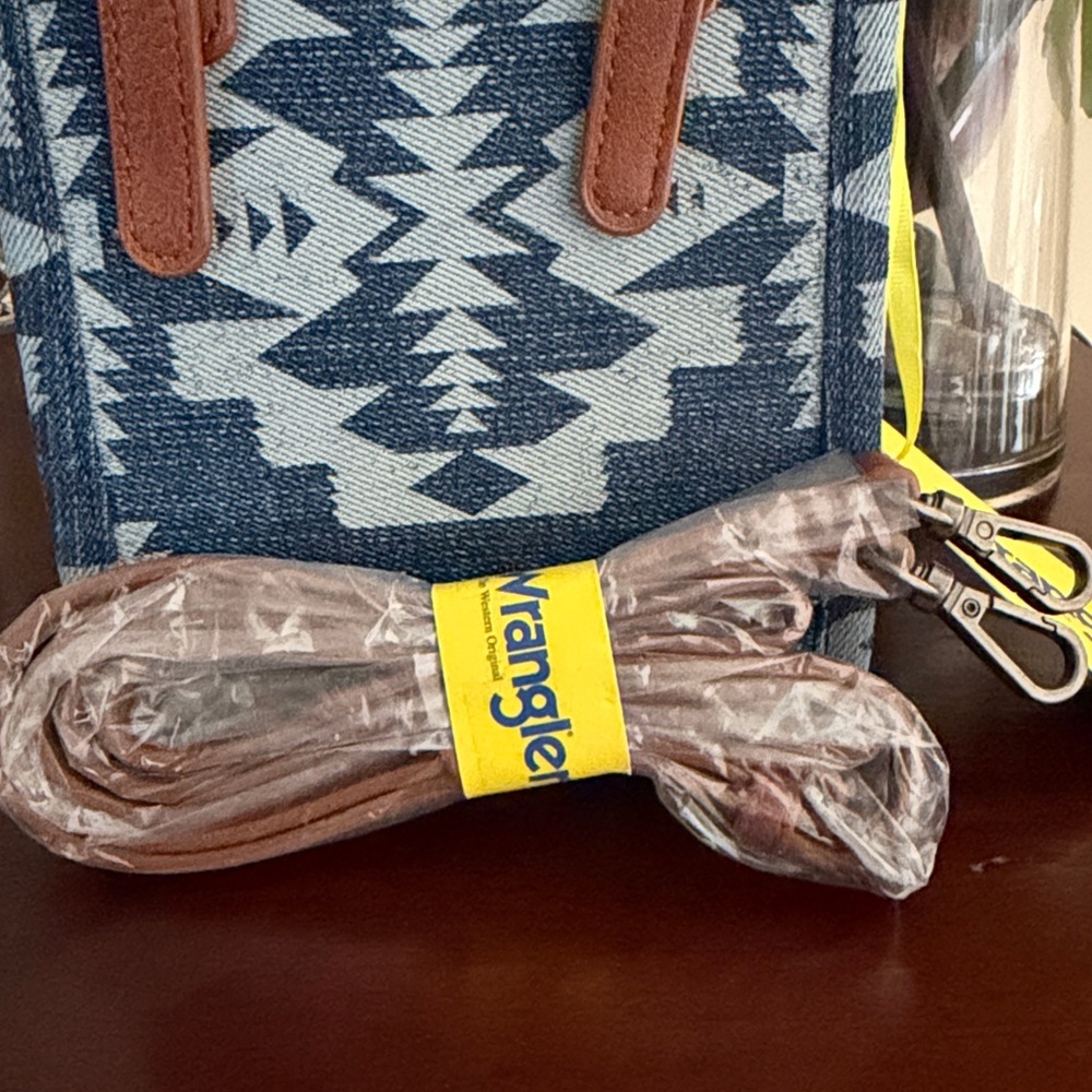 Wrangler Ladies Laser Cut Print Denim Square Mini Crossbody NWT - Picture 9 of 10